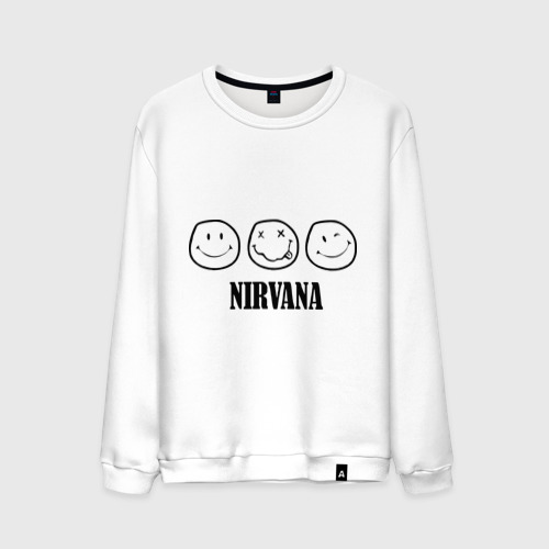 Мужской свитшот хлопок Nirvana logo - happy, dead, wink emoji, цвет белый