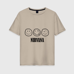 Женская футболка хлопок Oversize Nirvana logo - happy, dead, wink emoji