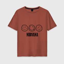 Женская футболка хлопок Oversize Nirvana logo - happy, dead, wink emoji