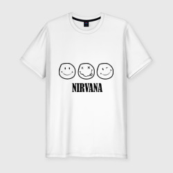 Мужская футболка хлопок Slim Nirvana logo - happy, dead, wink emoji