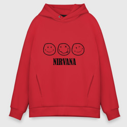 Мужское худи Oversize хлопок Nirvana logo - happy, dead, wink emoji