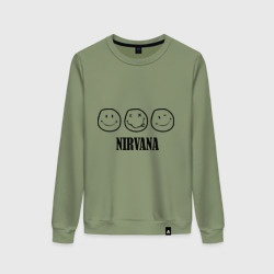 Женский свитшот хлопок Nirvana logo - happy, dead, wink emoji