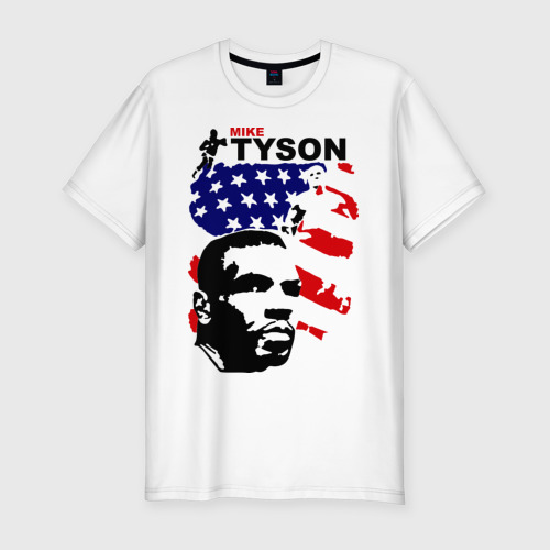 Мужская футболка приталенная из хлопка с принтом Боксер Mike Tyson, вид спереди №1