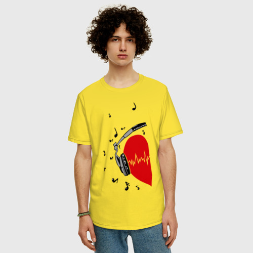 Мужская футболка хлопок Oversize Сердце в наушниках на двоих - фото 3