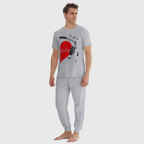 Мужская пижама хлопок Сердце в наушниках на двоих 2, цвет меланж - фото 5