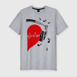 Сердце в наушниках на двоих 2 – Мужская футболка хлопок Slim с принтом купить
