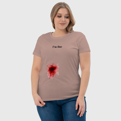 Женская футболка хлопок Im fine - кровь в боку, но я в порядке, цвет пыльно-розовый - фото 6