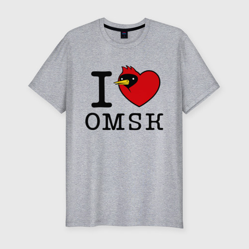 Мужская футболка хлопок Slim с принтом I love Omsk - Я люблю Омск, вид спереди #2