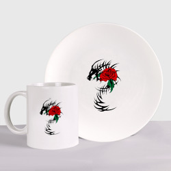 Набор: тарелка + кружка Дракон и роза