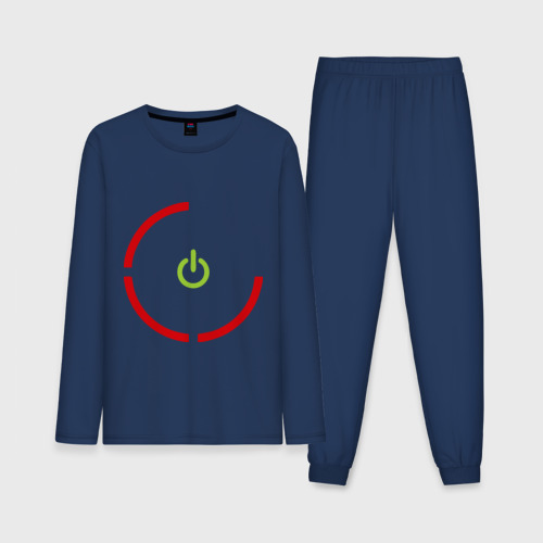 Мужская пижама с лонгсливом хлопок Кнопка выключения Power off, цвет темно-синий