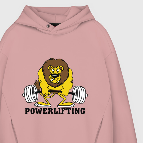 Мужское худи Oversize хлопок Лев Powerlifting, цвет пыльно-розовый - фото 4