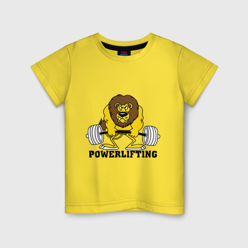 Детская футболка хлопок Лев Powerlifting, цвет желтый