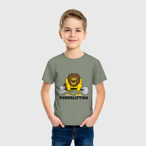 Детская футболка хлопок Лев Powerlifting, цвет авокадо - фото 3