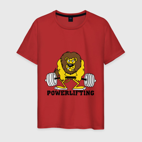 Мужская футболка хлопок Лев Powerlifting, цвет красный