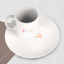 Набор: тарелка кружка с принтом Жопа геометрическая для любого человека, вид спереди №3. Цвет основы: белый