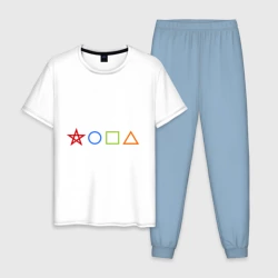 Мужская пижама с белой футболкой хлопок Жопа геометрическая