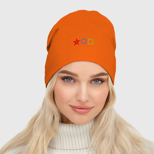 Женская шапка демисезонная Жопа геометрическая, цвет оранжевый - фото 3