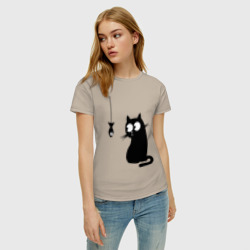 Женская футболка хлопок Кот и рыба - фото 2