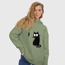 Женское худи Oversize хлопок Кот и рыба - фото 2