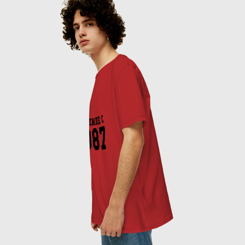 Мужская футболка хлопок Oversize На Земле с 1987, цвет красный - фото 5