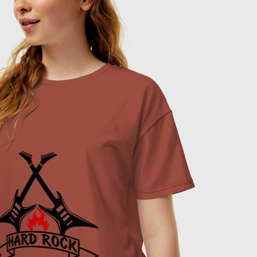 Женская футболка хлопок Oversize Hard rock, цвет кирпичный - фото 3