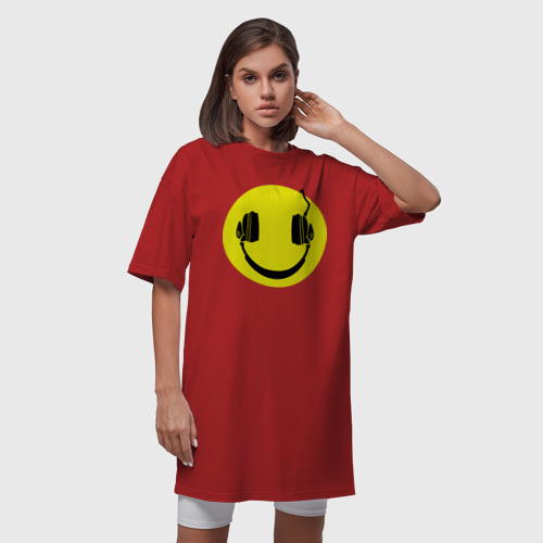 Платье-футболка хлопок Смайлик-наушники, цвет красный - фото 5
