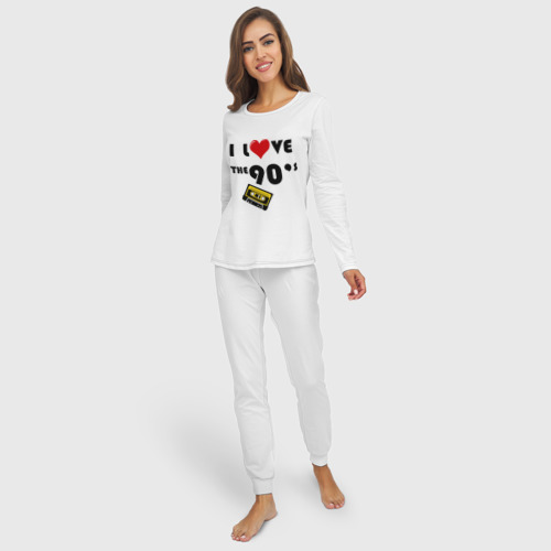 Женская пижама с лонгсливом хлопок i love 90\'s, цвет белый - фото 3