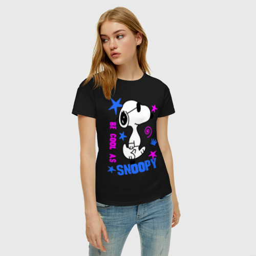 Женская футболка хлопок Be cool as Snoopy, цвет черный - фото 3
