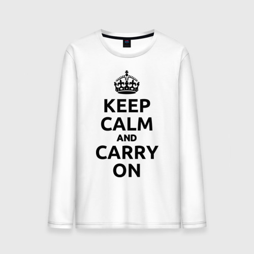 Мужской лонгслив хлопок Keep calm and carry on, цвет белый