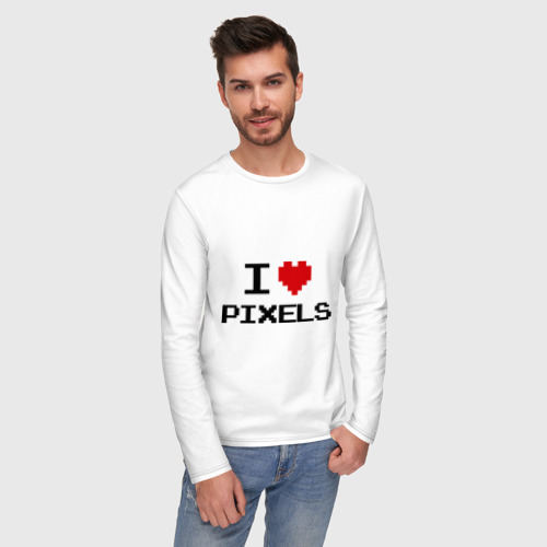 Мужской лонгслив хлопок Love pixels, цвет белый - фото 3