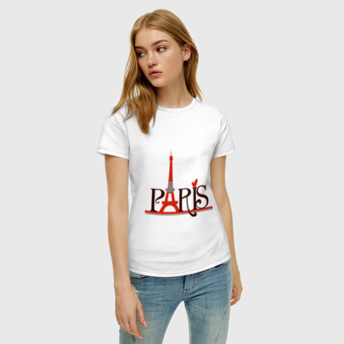 Женская футболка хлопок Обожаю Париж, цвет белый - фото 3