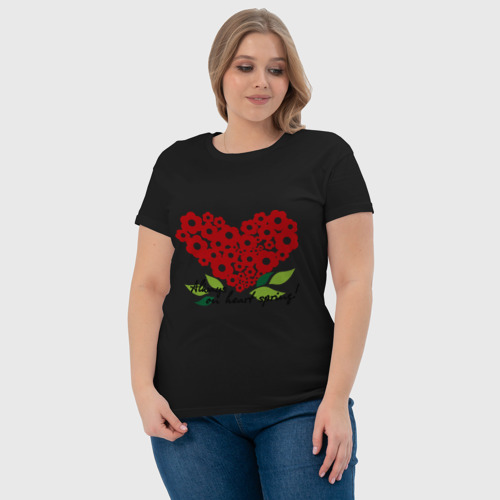Женская футболка хлопок Всегда на сердце весна!, цвет черный - фото 6