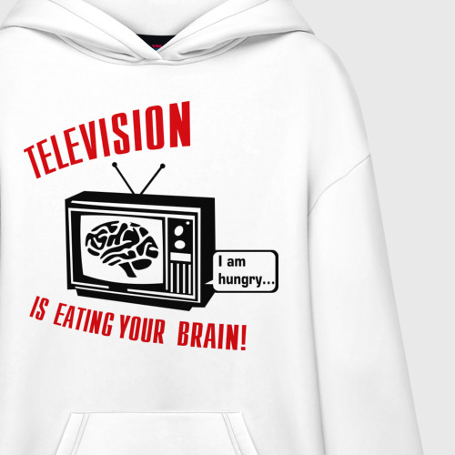 Худи SuperOversize хлопок Телевидение ест твой мозг, цвет белый - фото 3