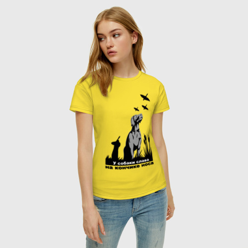 Женская футболка хлопок Слава на кончике носа, цвет желтый - фото 3