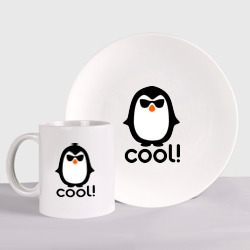 Набор: тарелка + кружка Стильный клевый крутой пингвин