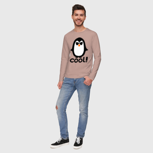Мужской лонгслив хлопок Стильный клевый крутой пингвин, цвет пыльно-розовый - фото 5
