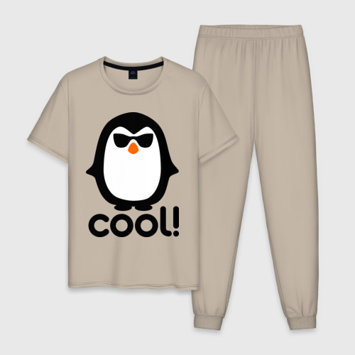 Мужская пижама хлопок Стильный клевый крутой пингвин, цвет миндальный