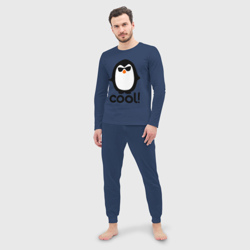 Мужская пижама с лонгсливом хлопок Стильный клевый крутой пингвин, цвет темно-синий - фото 3