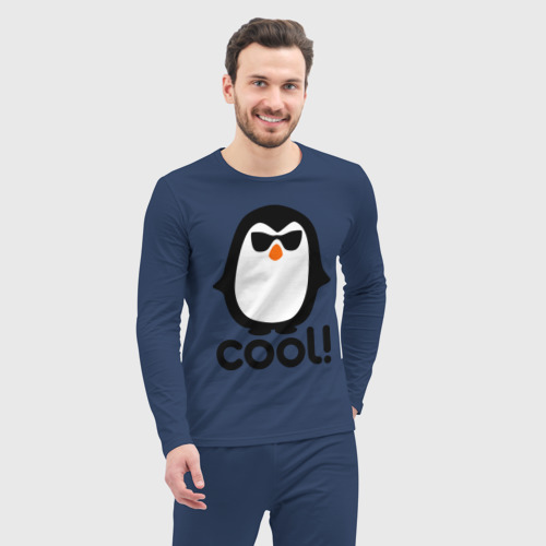 Мужская пижама с лонгсливом хлопок Стильный клевый крутой пингвин, цвет темно-синий - фото 5