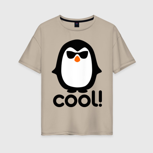 Женская футболка хлопок Oversize Стильный клевый крутой пингвин, цвет миндальный