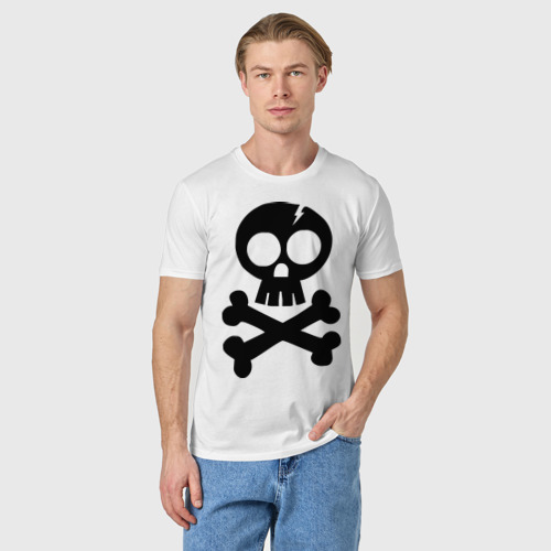 Мужская футболка хлопок Череп и кости принт, цвет белый - фото 3