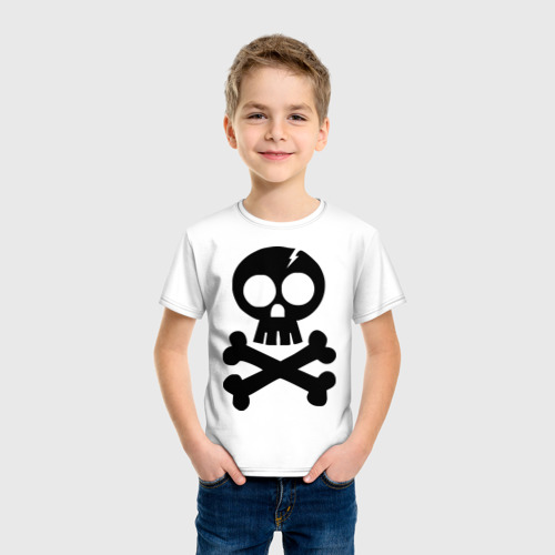 Детская футболка хлопок Череп и кости принт, цвет белый - фото 3