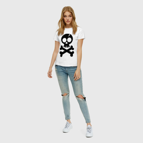 Женская футболка хлопок Череп и кости принт, цвет белый - фото 5
