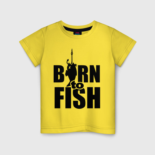 Детская футболка хлопок Born to fish, цвет желтый
