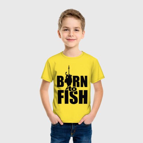 Детская футболка хлопок Born to fish, цвет желтый - фото 3