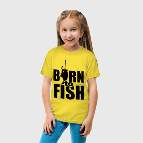 Детская футболка хлопок Born to fish, цвет желтый - фото 5