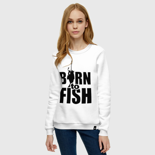 Женский свитшот хлопок Born to fish, цвет белый - фото 3