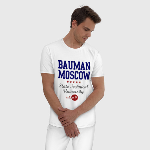 Мужская пижама хлопок МГТУ, цвет белый - фото 3