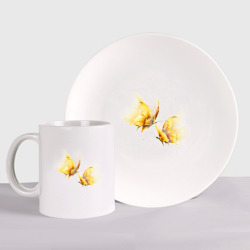 Набор: тарелка + кружка Золотые бабочки