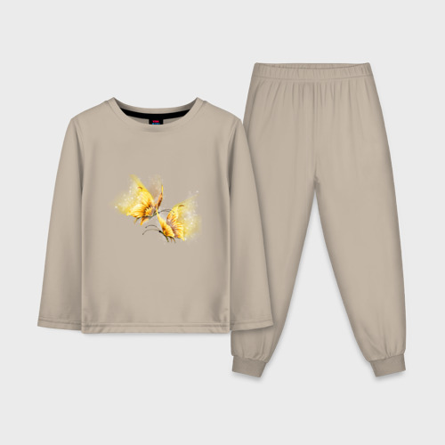 Детская пижама с лонгсливом хлопок Золотые бабочки, цвет миндальный